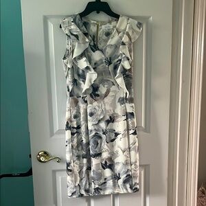 Calvin Klein Gray and Black Ruffled Dress